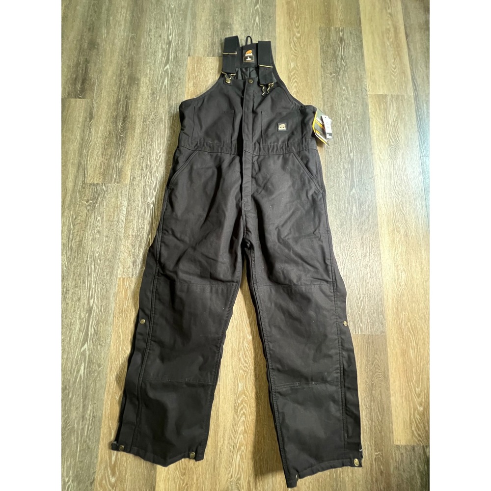 Berne Bib Overalls Mens Large Short Black Insulated Quilted Lined Duck Canvas
